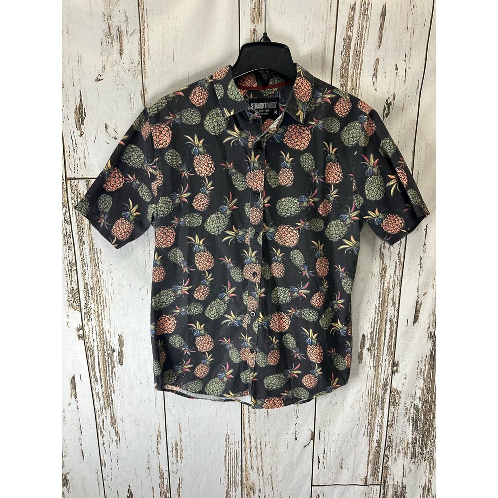 Straight Faded Pineapple Print Button Up Shirt